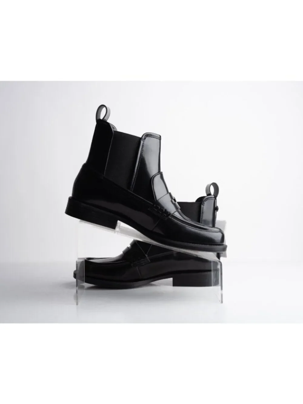 Zara Womens Leather Ankle Loafer Boots Black Glossy US 7.5 EU 38 NWT 1117/110